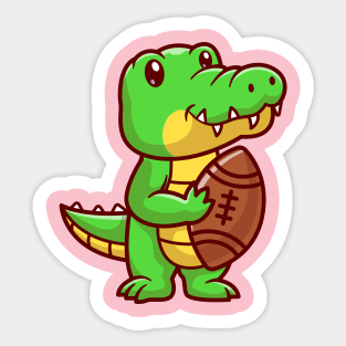 Cute Crocodile Holding Rugby Ball Cartoon Sticker